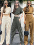 YUNAKA Linen Hot Crop Set